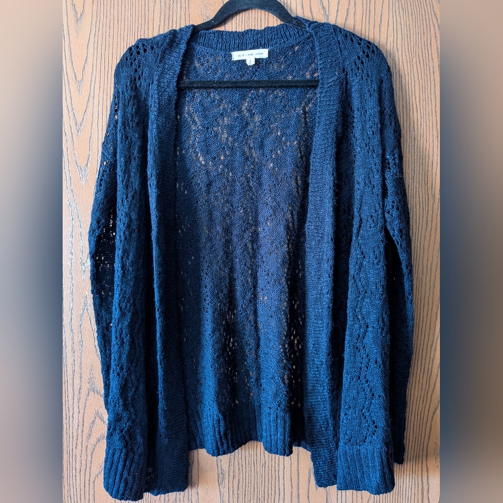 Pink Rose Navy Open Knit Women's Sweater | Large